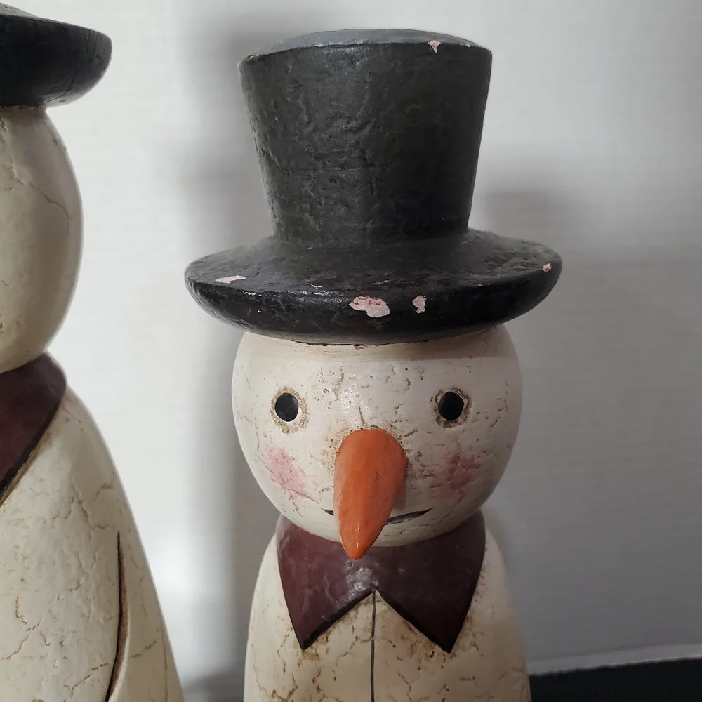 Erzgebirge Style Wood Snowman Pair ⛄️⛄️ Germany Vintage Distressed L👀K